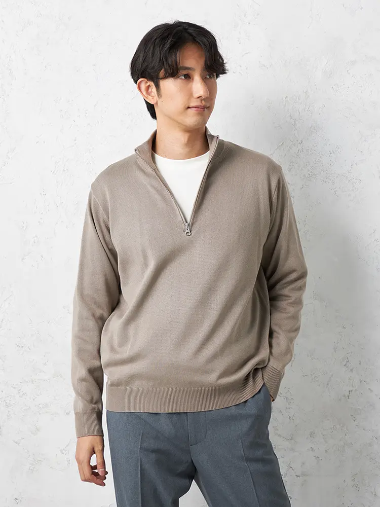 M．グレー 【TOKYO RUN】 12G天竺 ハーフジップニット カジュアル