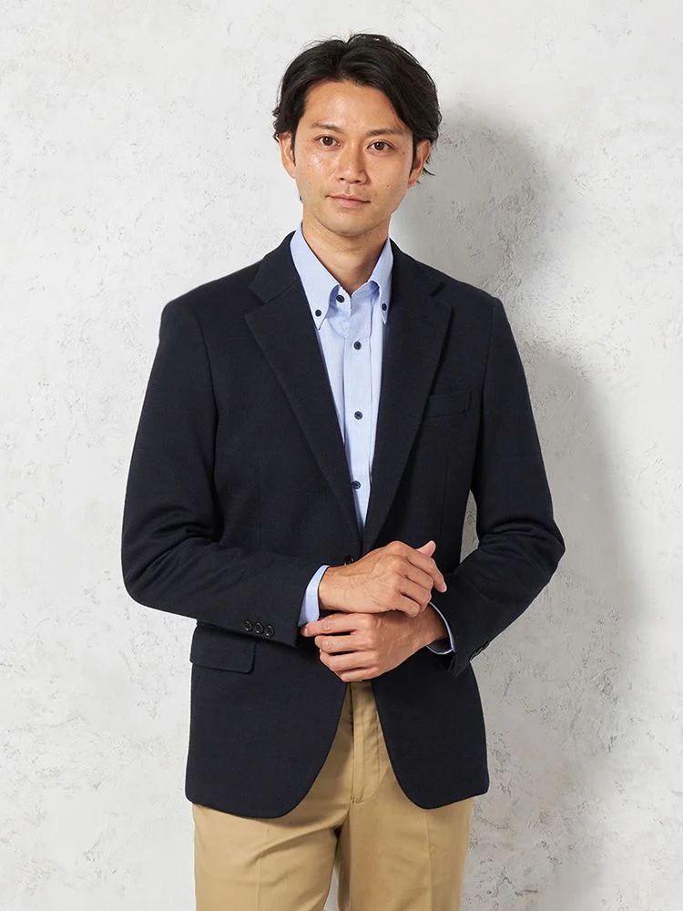 尾州ニット生地】ジャケット 2つボタン 国産素材 ストレッチ 小柄