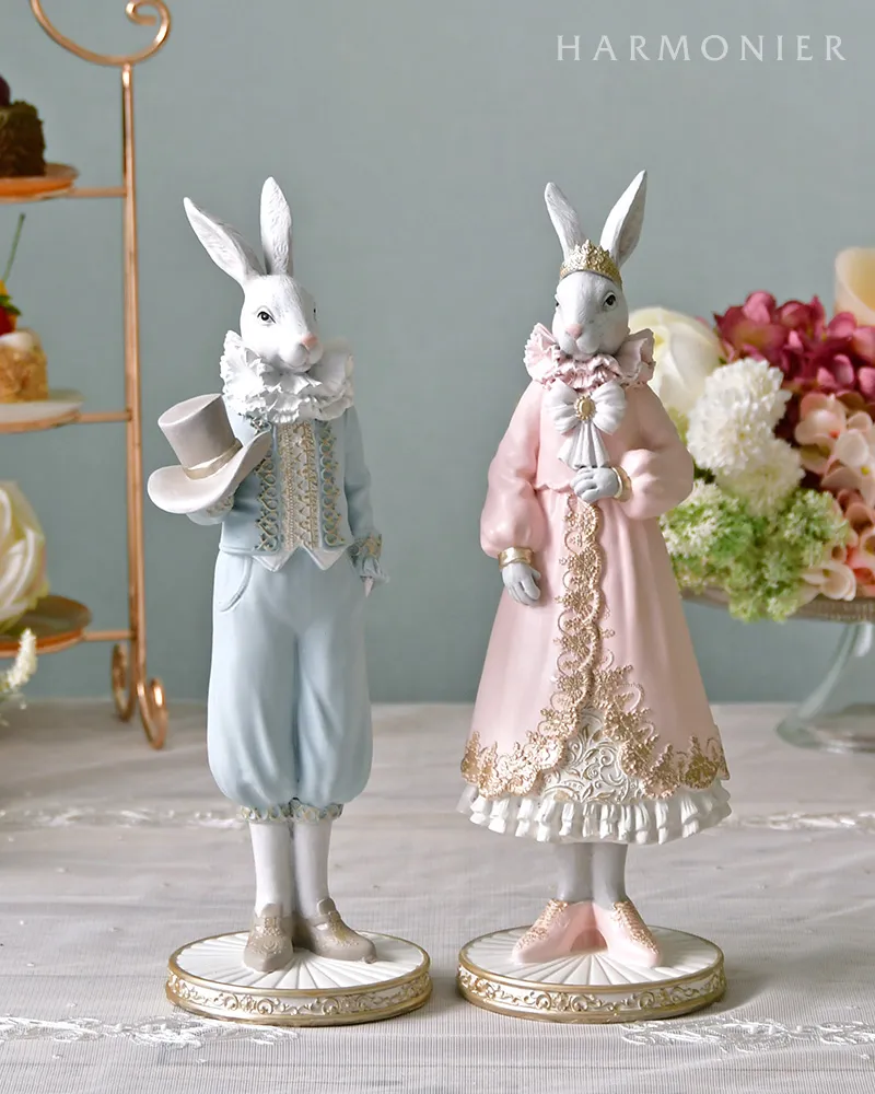 プリンス＆プリンセスラビットオブジェ(ブルー/ピンク)｜輸入雑貨の