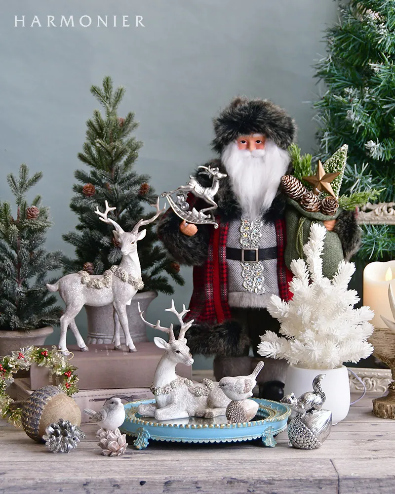 サンタクロースフィギュア/フォレストチェック50cm｜クリスマス雑貨の