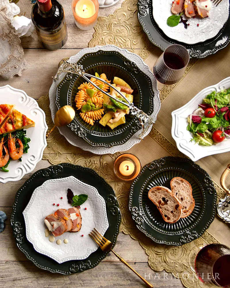 メルレットホワイトレースフラットプレート28cm/イタリア製｜輸入食器