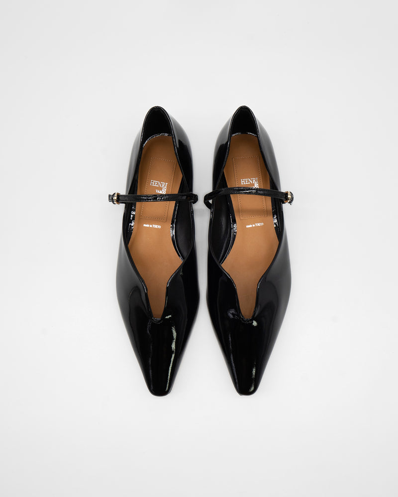 Kate black enamel メリージェーン ポインテッド パンプス ブラック