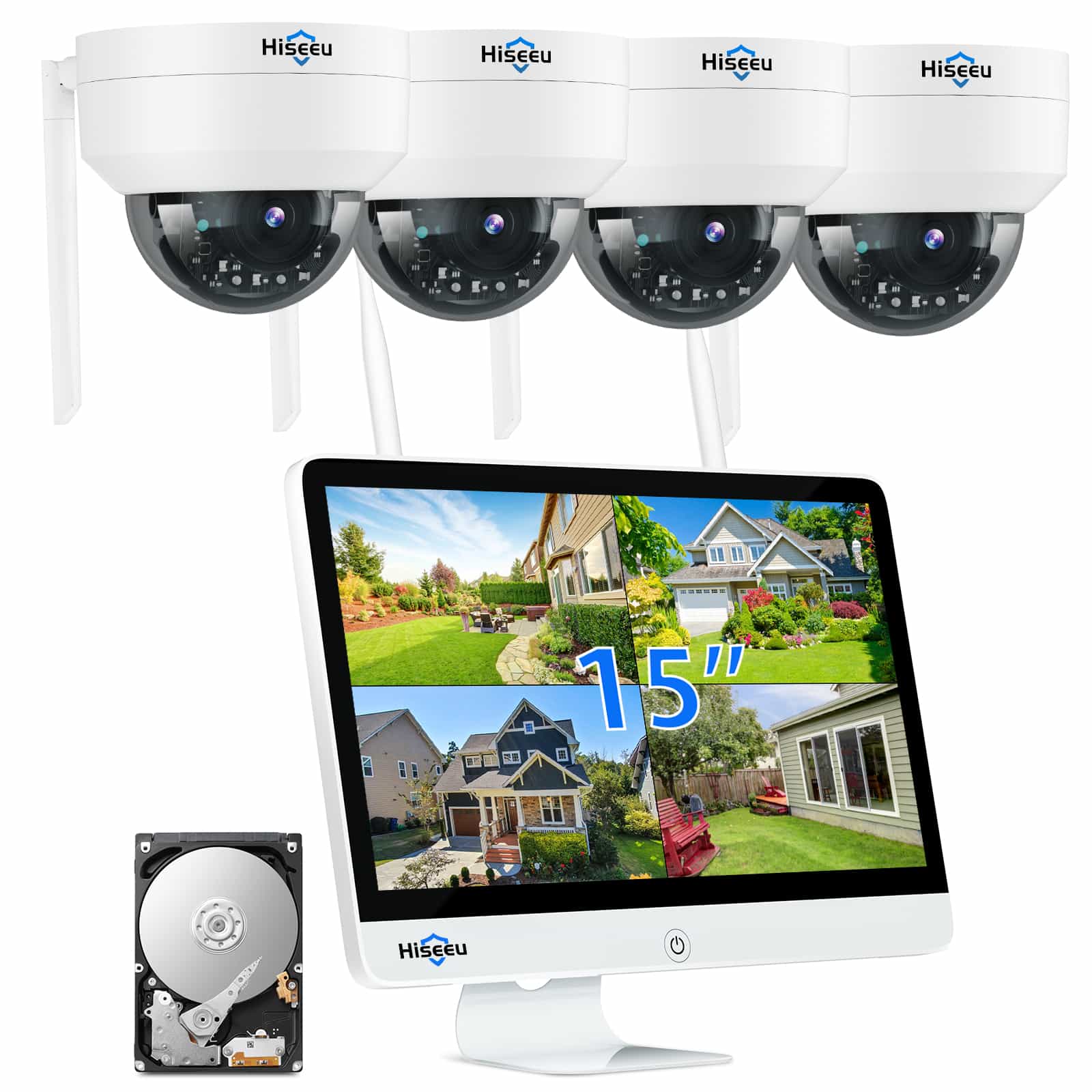 500万画素・ドーム型 PTZ対応 】防犯カメラ ワイヤレスHiseeu 15インチ