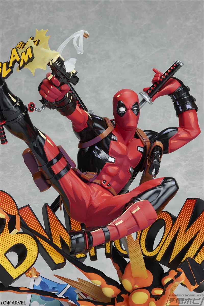 デッドプールを第四の壁をぶち破ぶるポーズで立体化！「MARVEL展」で