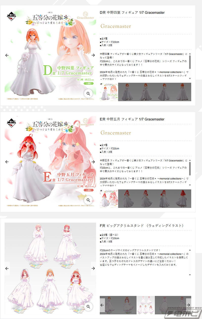 ウェディングドレス姿の五つ子のフィギュアが当たる！「一番くじ 五等
