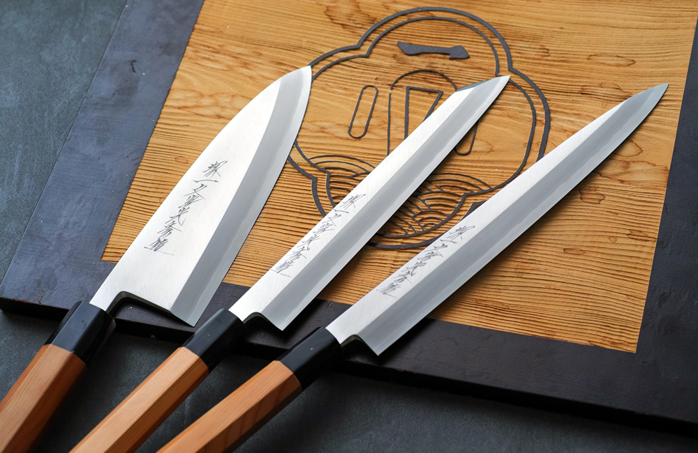 堺一文字光秀 白銀 霞研 身卸包丁 鞘付き