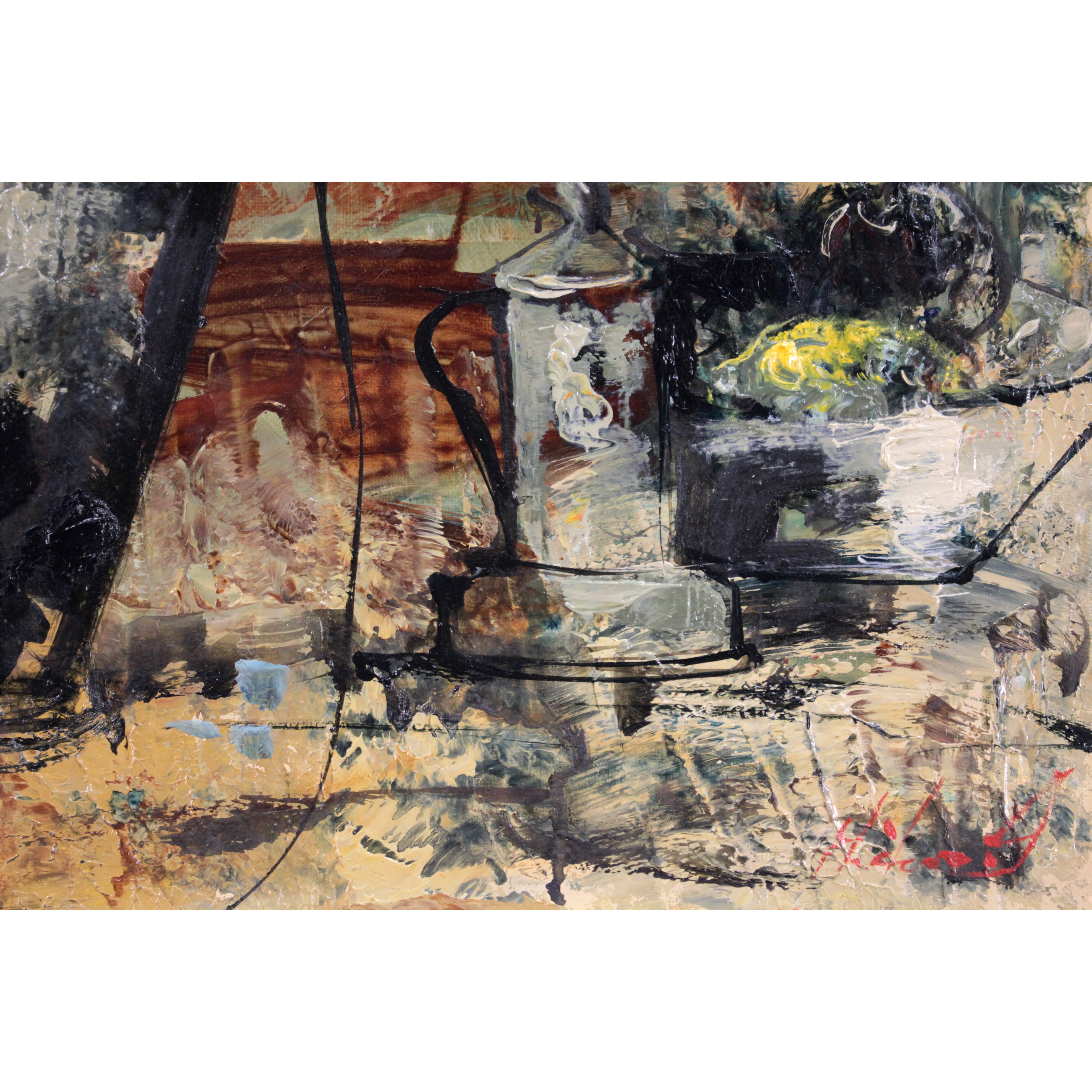 池田秀郎 『赤い花とランプ』 油彩画 - 北海道画廊