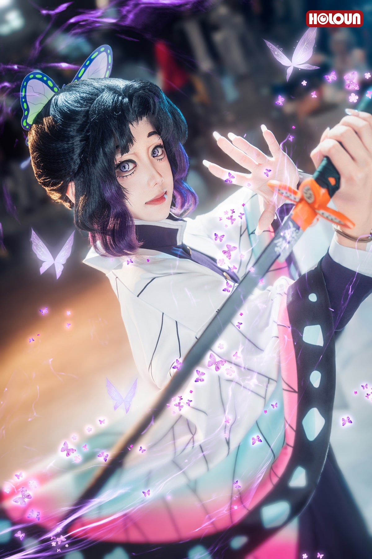 在庫品】HOLOUN 鬼殺の隊 胡蝶しのぶコスプレ服 ハロウィン アニメ