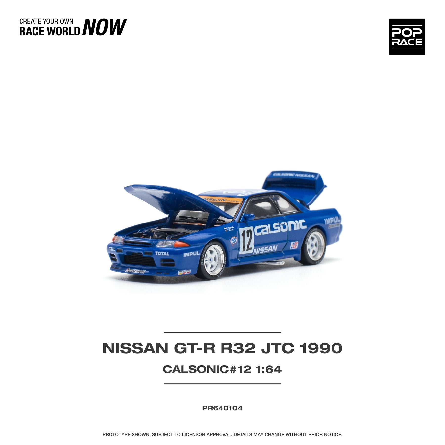POPRACE 1:64 NISSAN SKYLINE GT-R R32 JTC 1990 CALSONIC #12