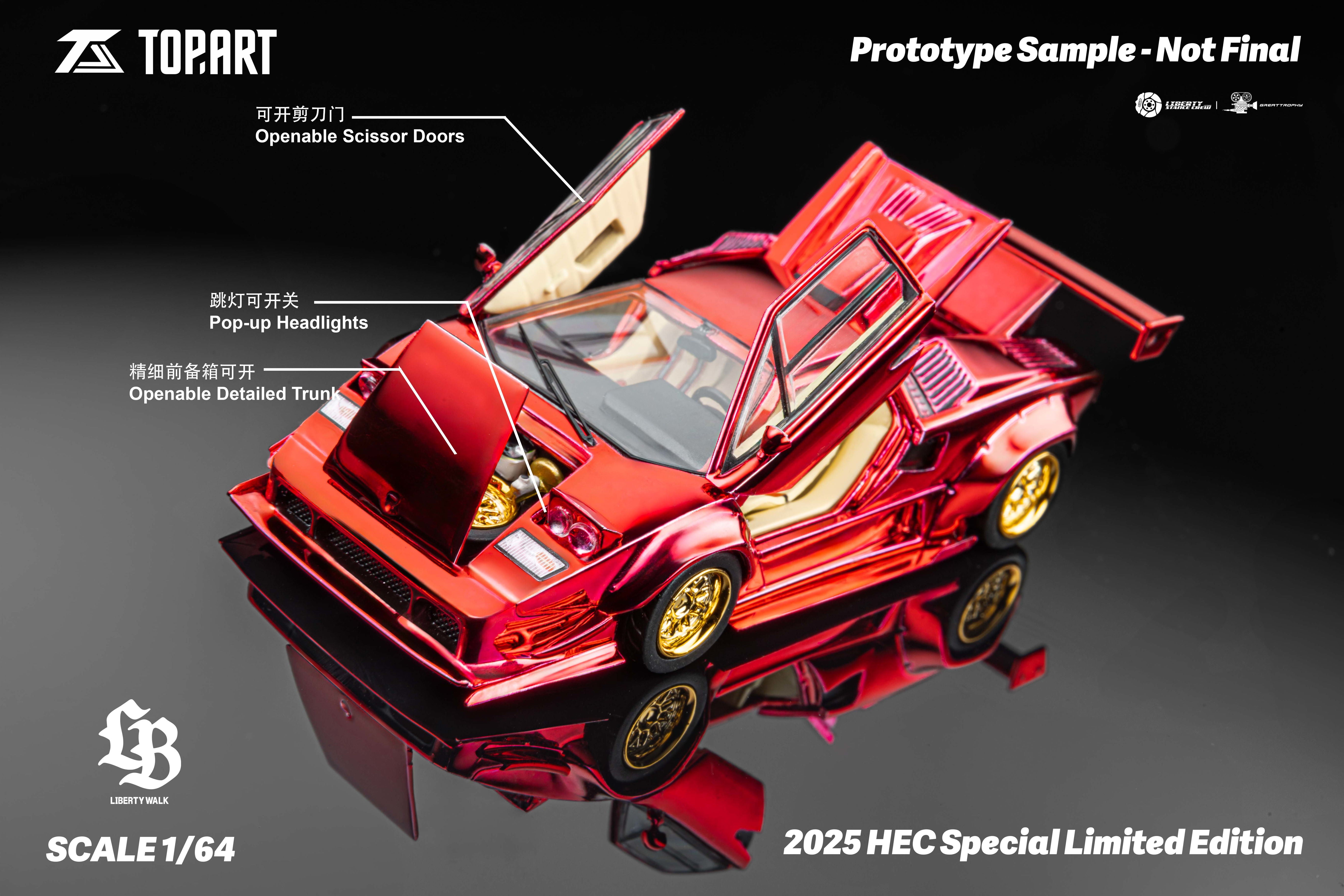TOPART 1:64 LBWK Lamborghini Countach - Chrome Red – Horizon Diecast