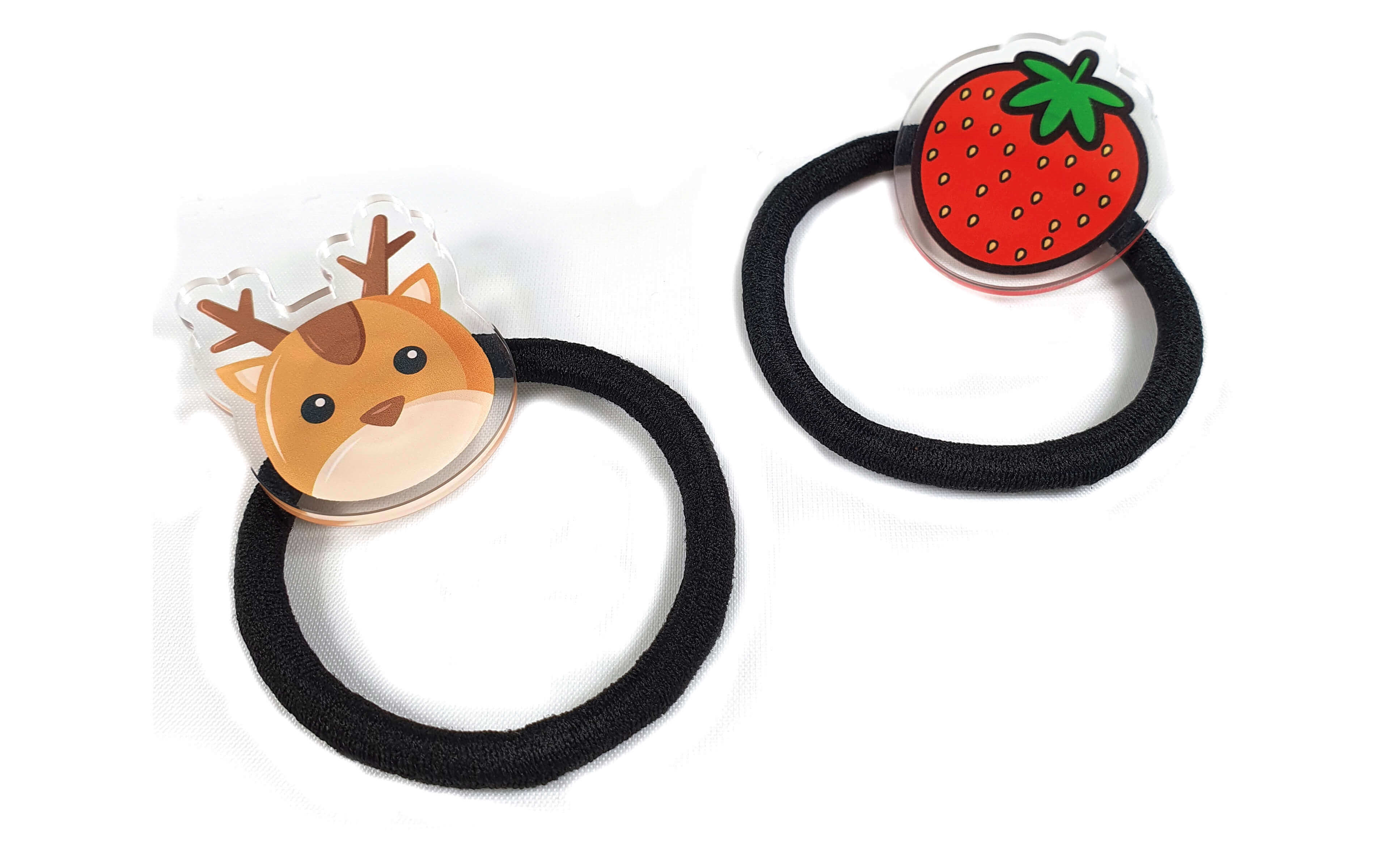 オリジナルのヘアゴム、アクリルアクセサリーが1個から注文可。剥がれ