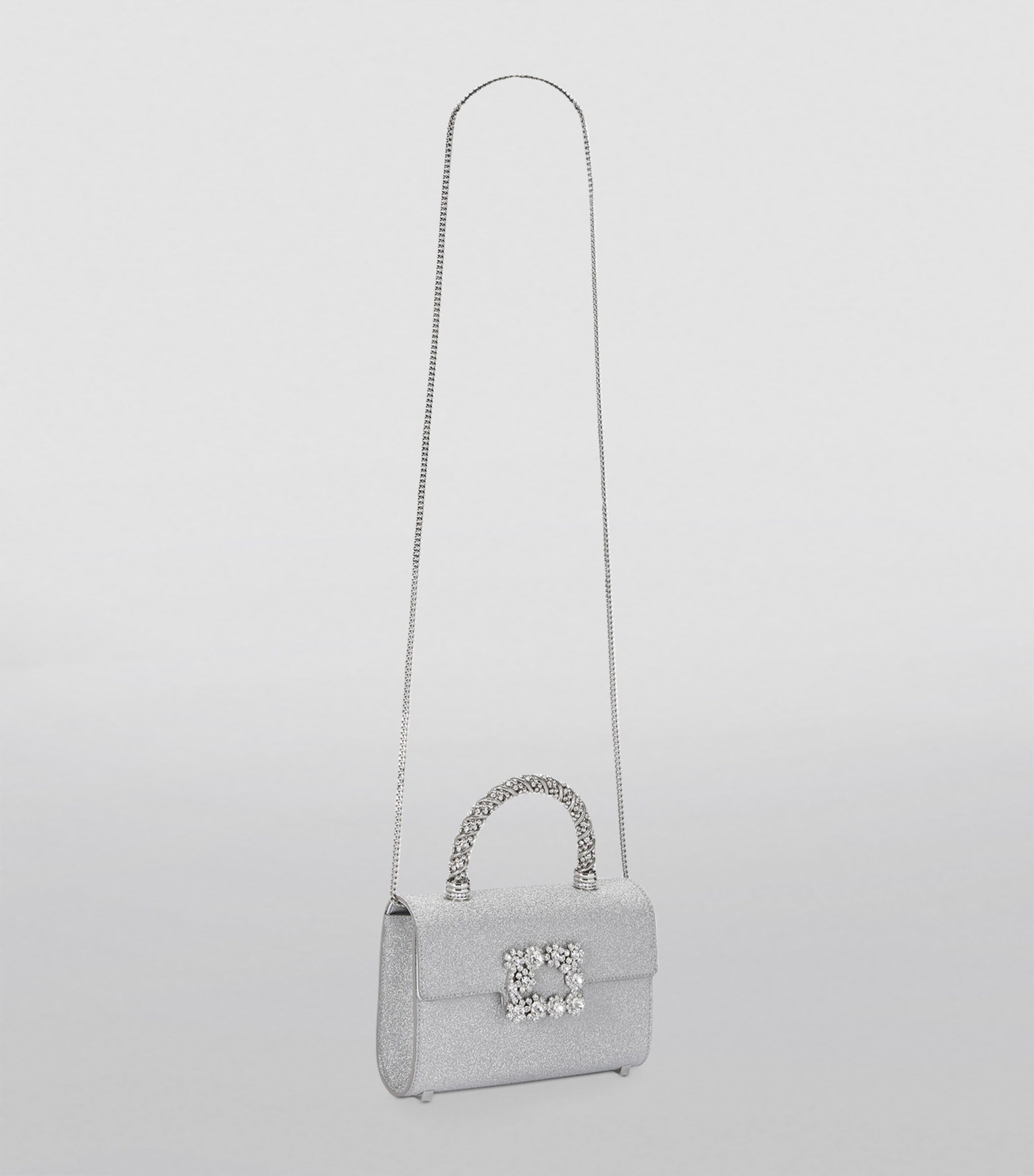 Roger Vivier Silver Mini Flower Jewel Envelope Top-Handle Bag