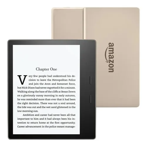 E-Reader Kindle Oasis 9 Gen 8GB champagne-dourado com tela de 7