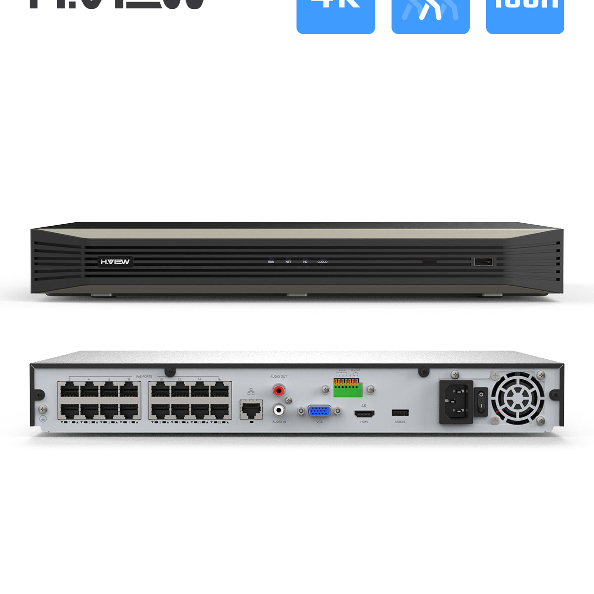 H.View 16チャンネル4K PoE NVRレコーダー8MP ONVIFビデオレコーダー