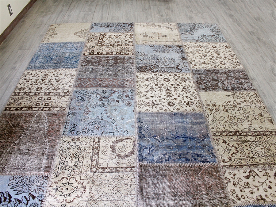 リサイクル・パッチワークラグ303×200cm アイボリーベージュ・ペール