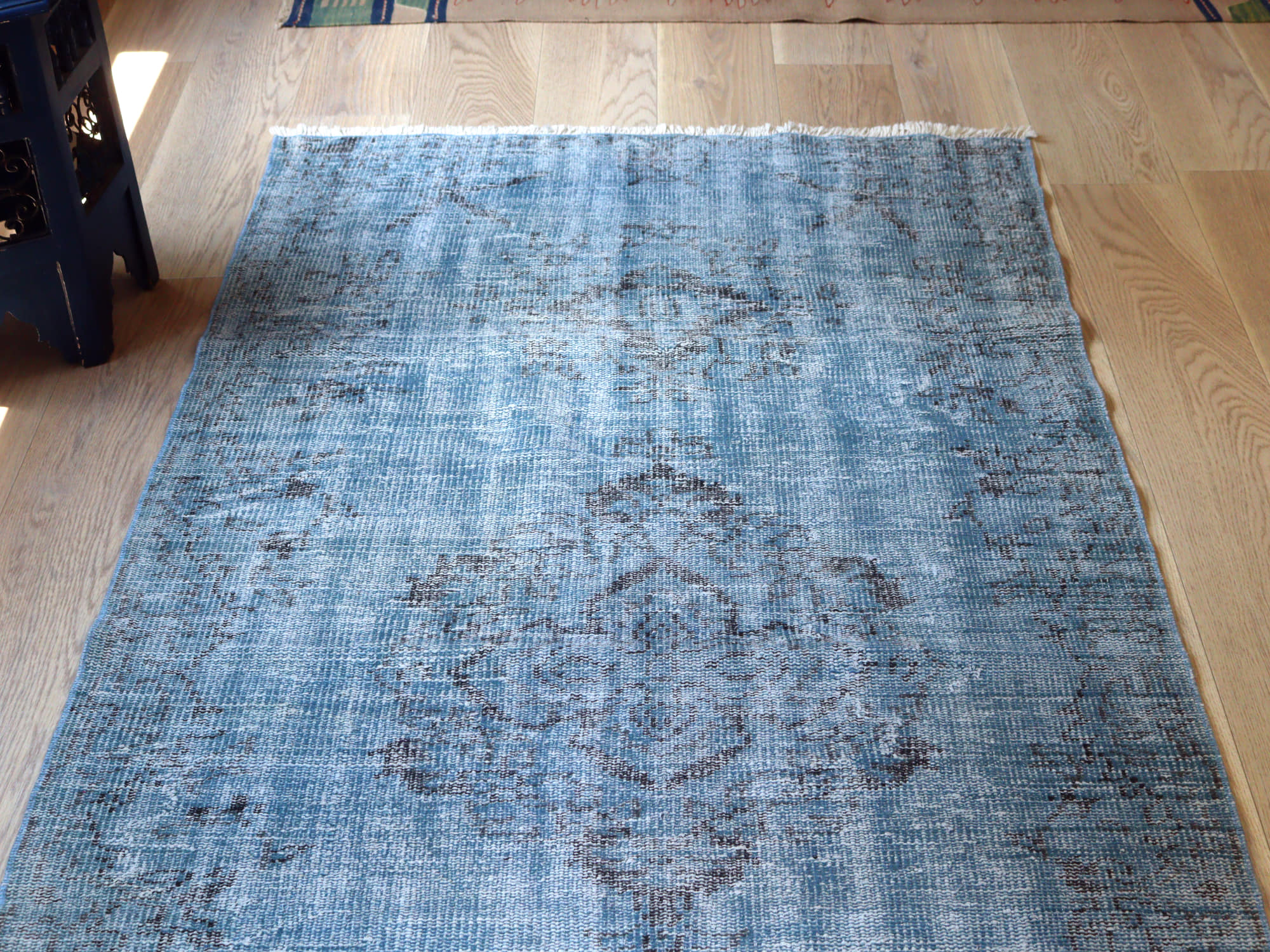 オーバーダイド ヴィンテージラグ ライトブルー220×110cm トルコ手織り