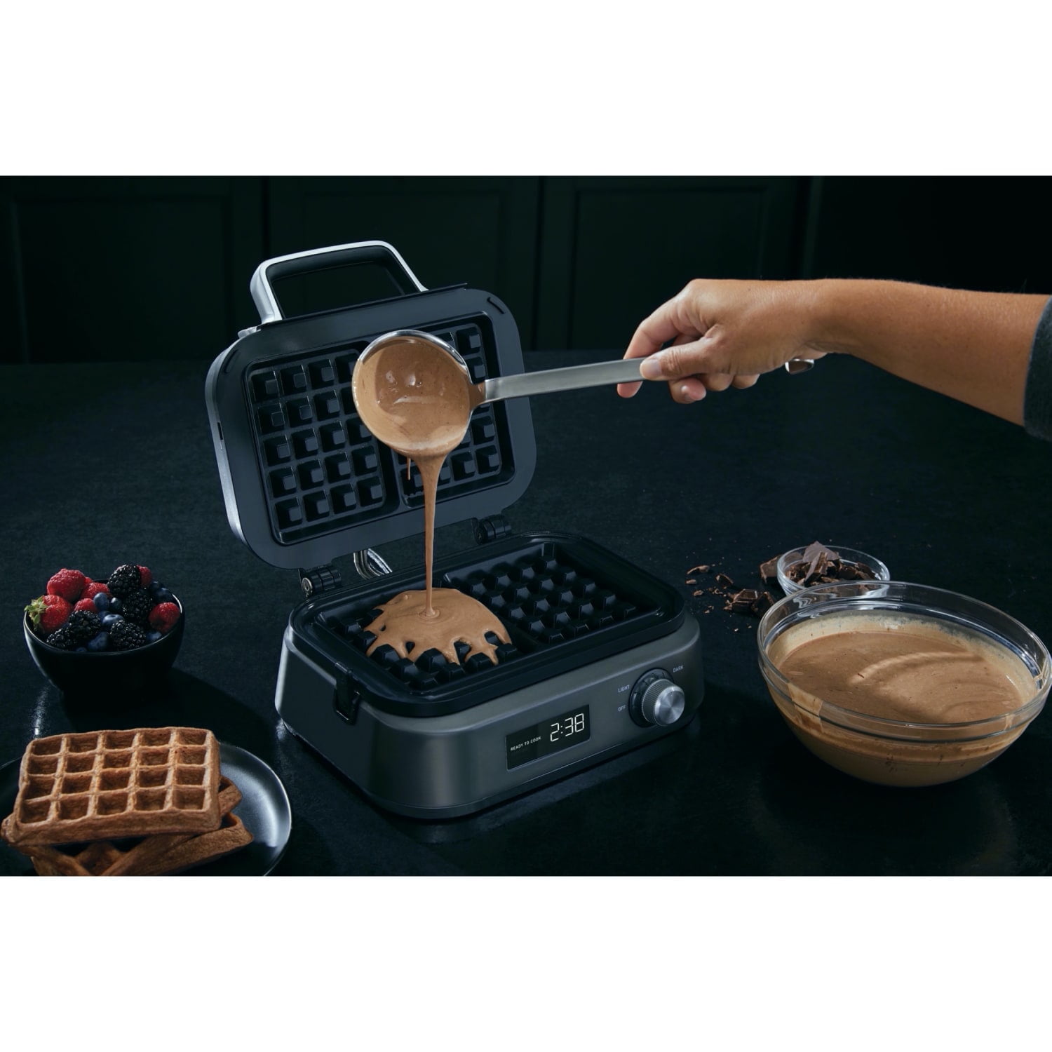 Calphalon Intellicrisp Waffle Maker, Easy Cooking, Nonstick, Dark