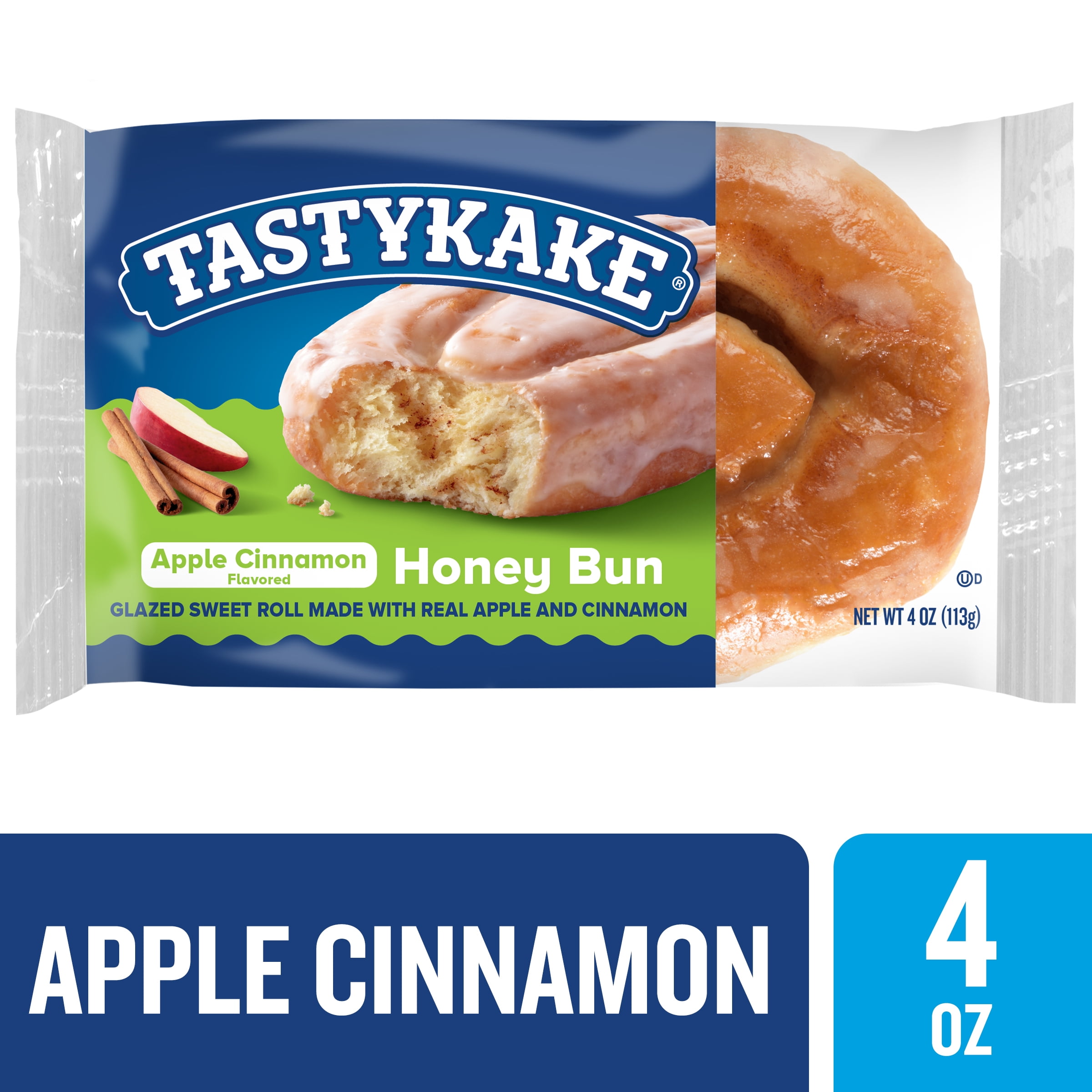 Tastykake Apple Cinnamon Flavored Honey Bun, Sweet Glazed Topping
