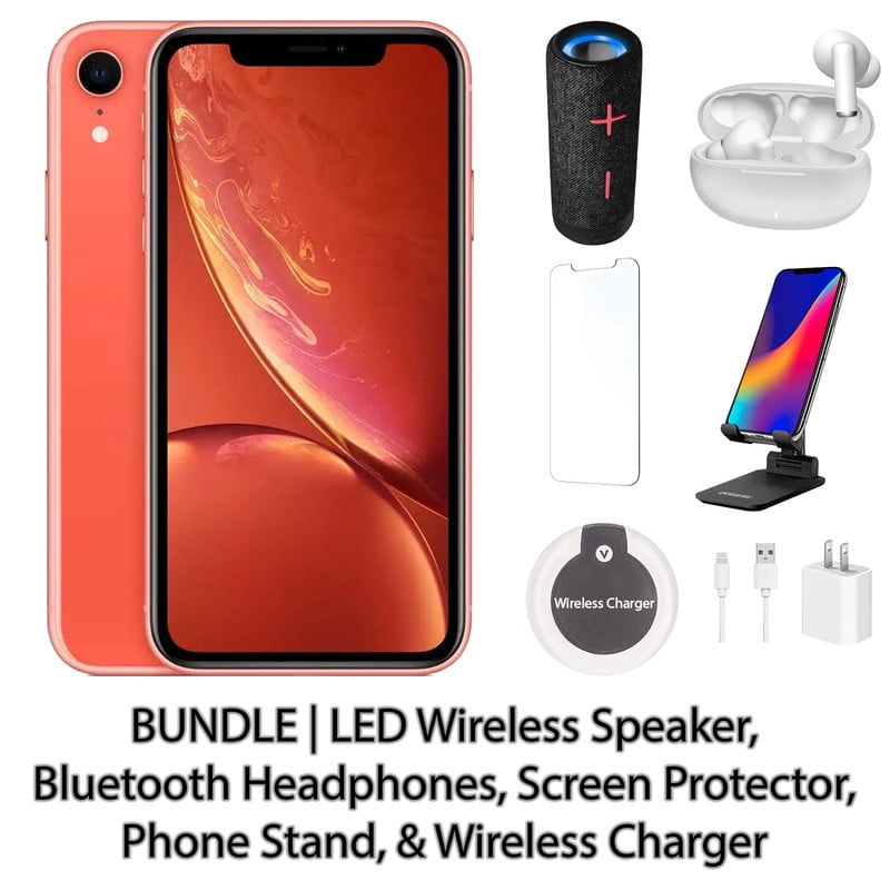 Apple iPhone XR 128GB Coral, Fully Unlocked, Refurbished, Bundle
