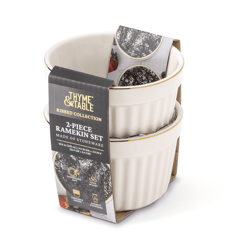 Thyme & Table 2-Piece Ramekin Set, 10 oz, White Ribbed Stoneware