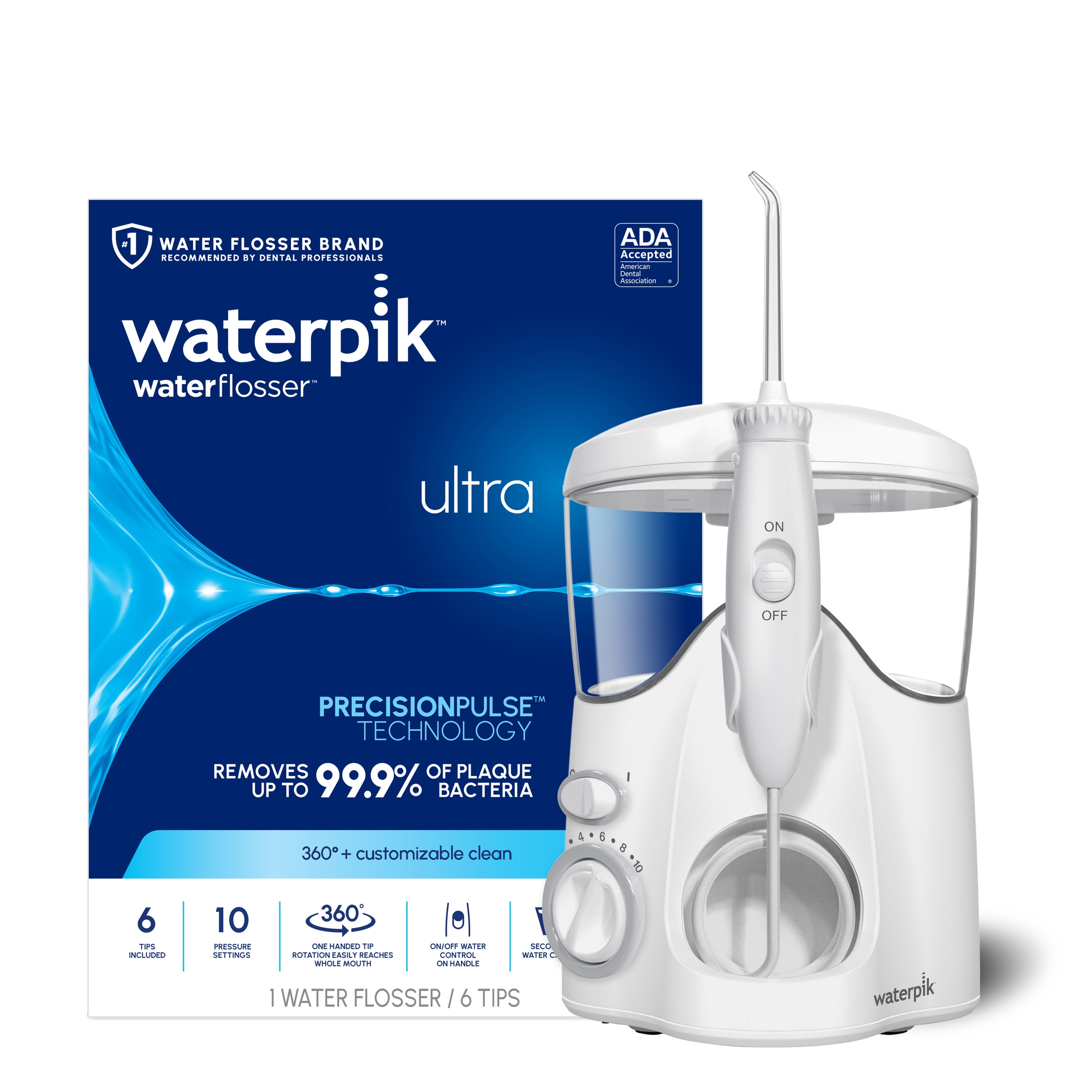 Waterpik Ultra Water Flosser with 10 Settings, 6 Tips, ADA