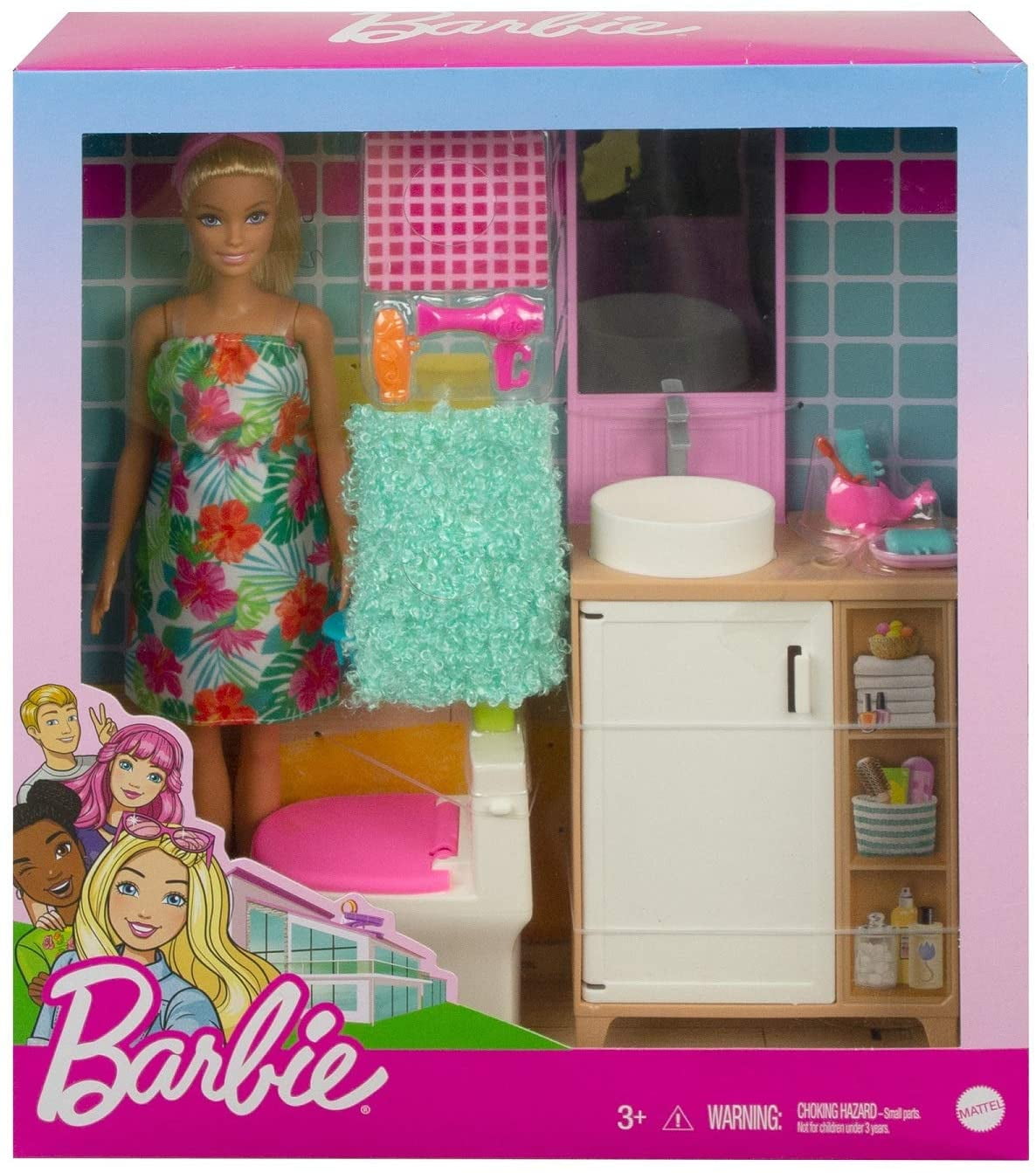Barbie Doll and Bathroom Playset (11.5-inch Blonde) with Toilet