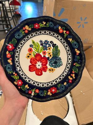 The Pioneer Woman Dazzling Dahlias 12-Piece Dinnerware Set, Cobalt