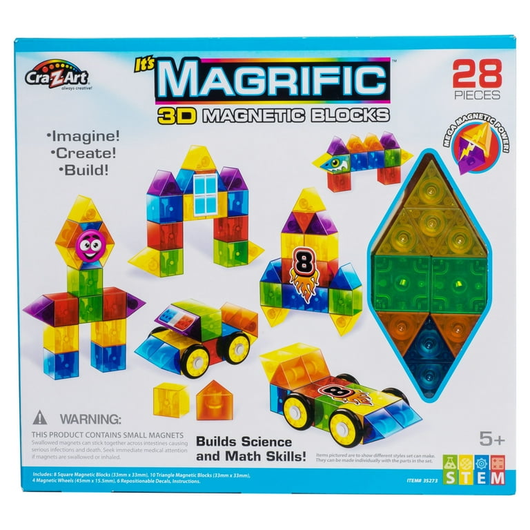 Cra-Z-Art Magrific 28 Piece Multicolor 3D Magnetic Tile Toy, Build