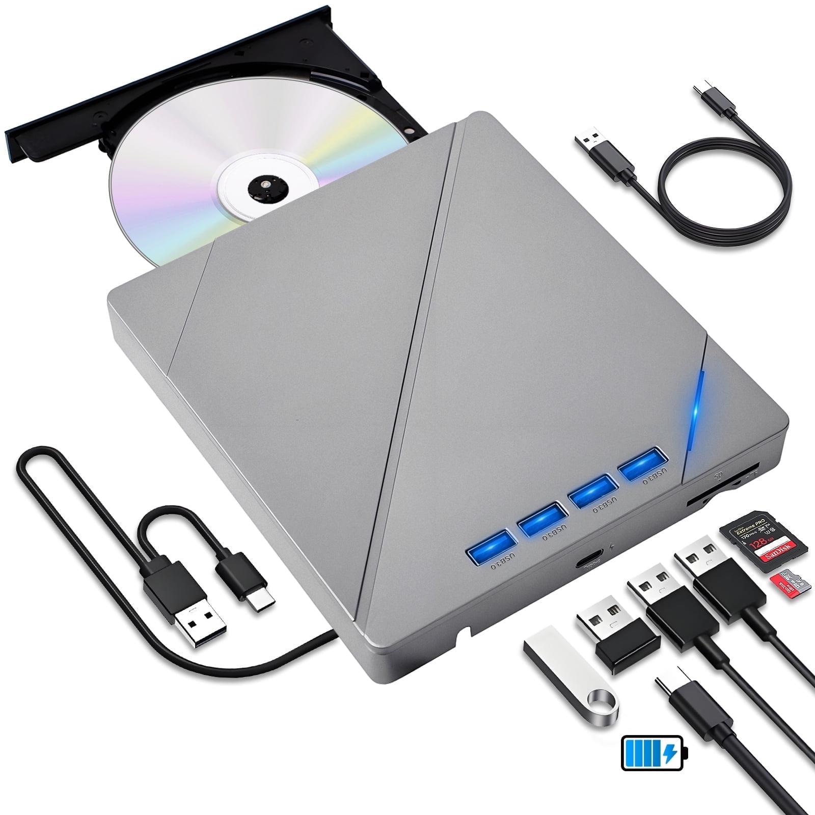 atzeste External CD DVD Drive with USB 3.0 Type C Port SD TF Card
