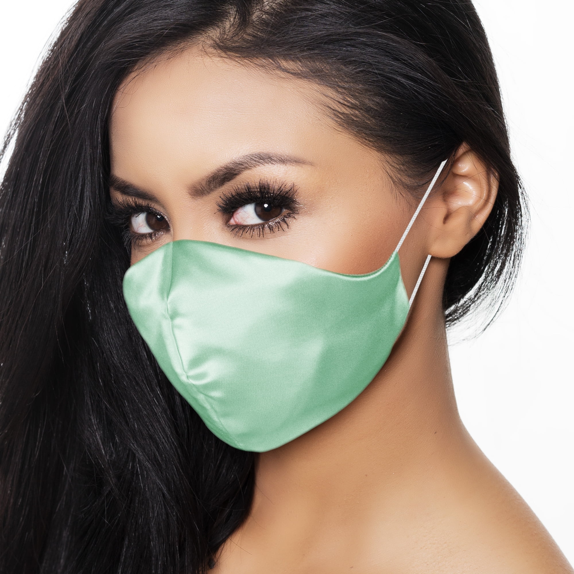 DALIX Exclusive Charmeuse Satin 3 Layer Face Mask in Mint Green