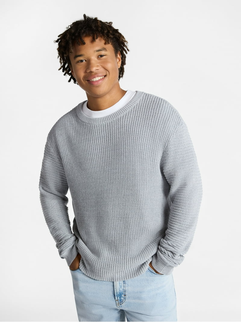 No Boundaries Marled Cotton Crewneck Pullover Sweater, Midweight