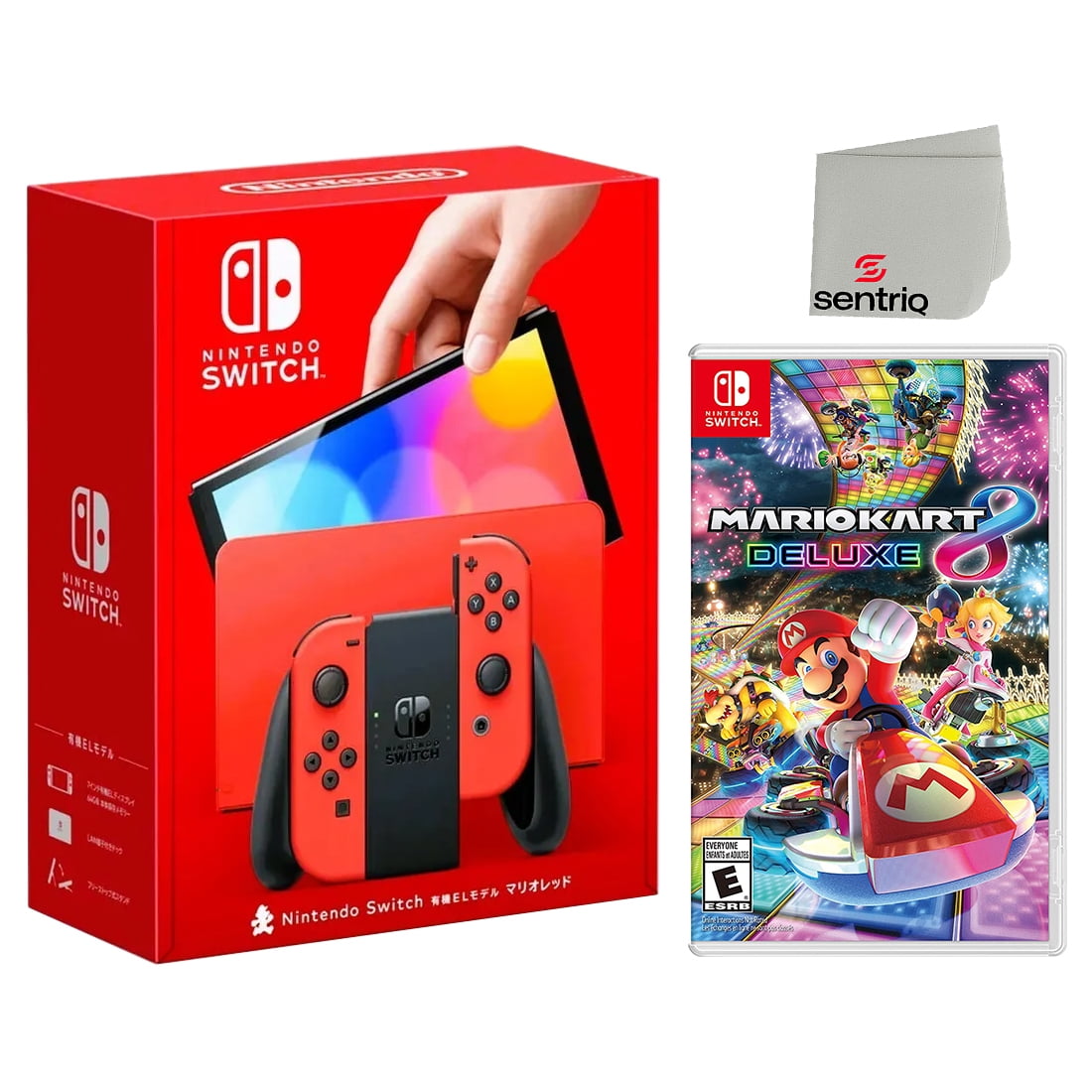 Nintendo Switch OLED Red + Mario Kart 8, Console Package + Sentriq