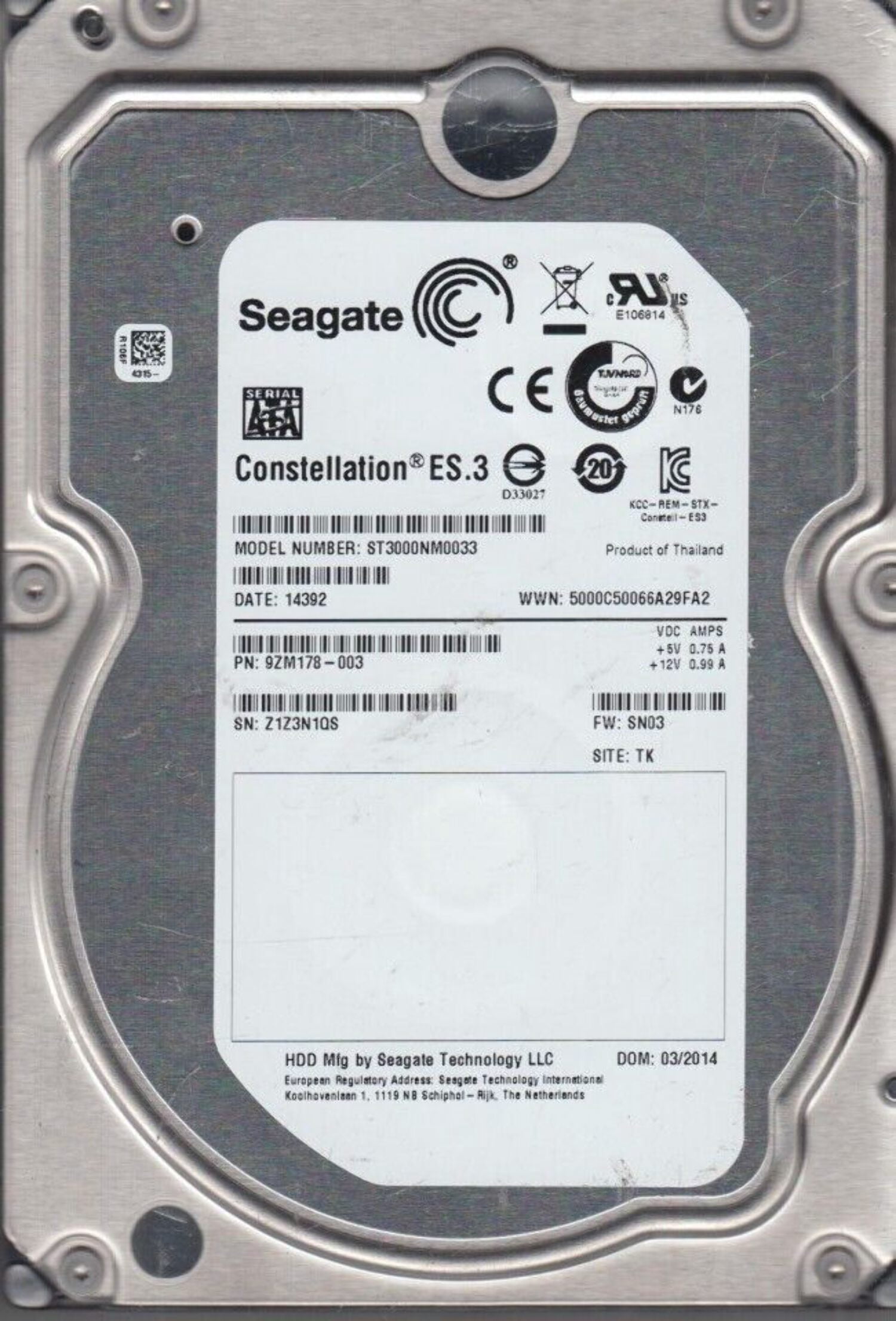 ST3000NM0033 SEAGATE 3TB 7.2K SATA 3.5