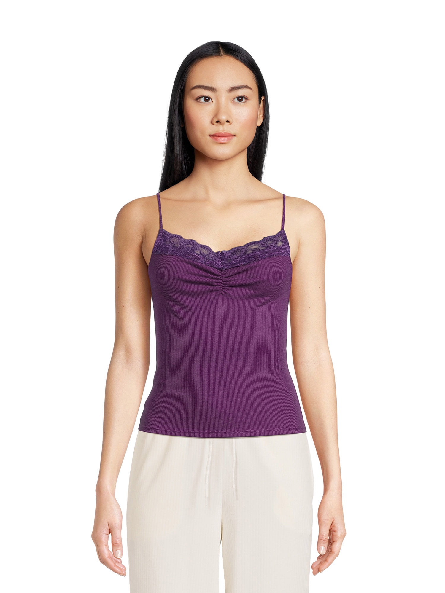 Self Esteem Juniors' Cinched Front Lace Trim Cami - Walmart.com