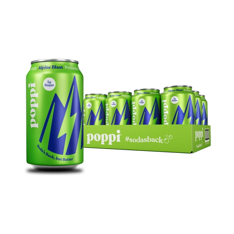 poppi Alpine Blast Prebiotic Soda, 12oz Cans, 12 Pack, Low Sugar