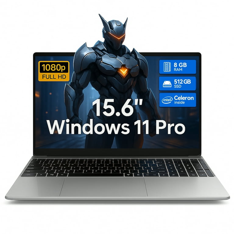 15.6 Inch Windows 11 Pro Laptop, 8GB RAM 512GB SSD, Intel Celeron