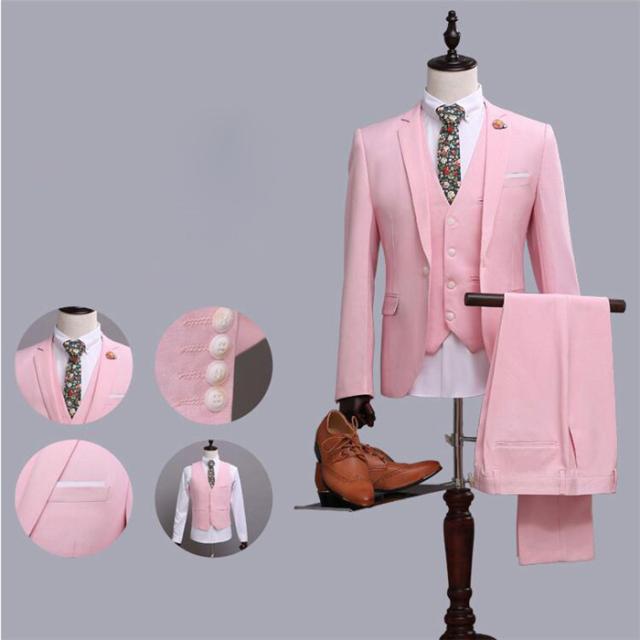 送料無料】メンズスーツ ピンクスーツ 1ツボタン ビジネススーツ 花婿