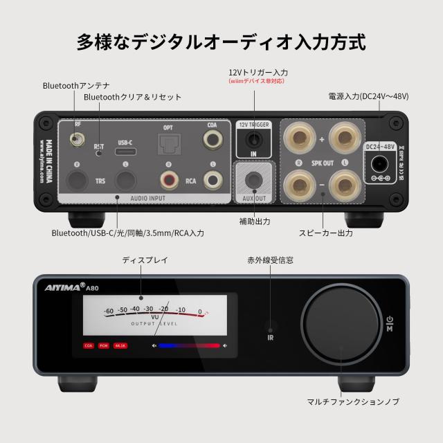 AIYIMA A80 TPA3255デコードアンプHIFI 2.0チャネルQCC 3034 Bluetooth