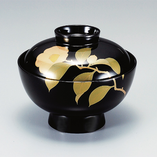 吸い物椀 お椀 木製 黒漆塗 椿 吸い物 椀 漆塗 磨蒔絵 本漆塗 食器