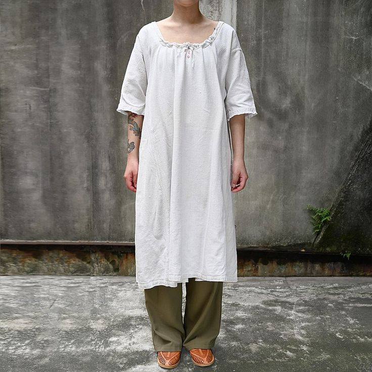 1900-30年代 フランスアンティークリネンドレス/アンティークドレス