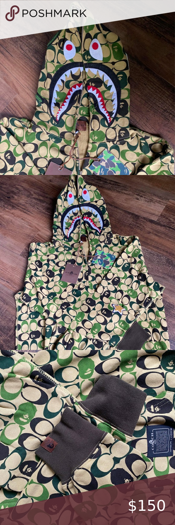 Bape | Shirts | 2xl Bape X Coach Shark Face Full Zip Hoodie