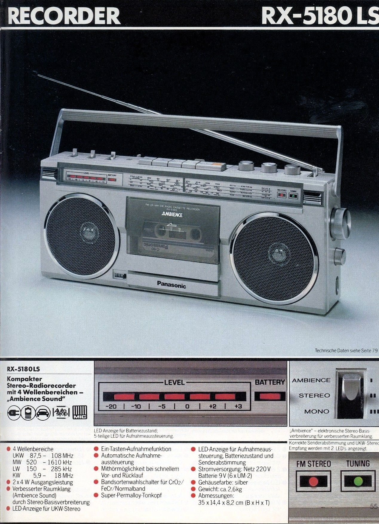 National RX-5180 ラジオカセットレコーダーマイクセット National RX