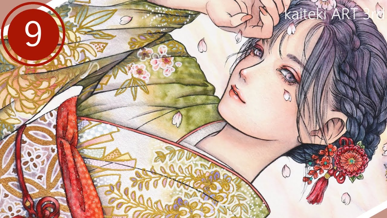 9】水彩塗り方解説 着物の模様と桜を描く🌸 - YouTube