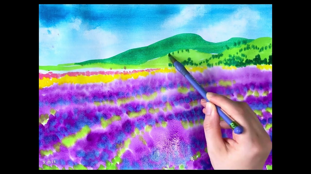 水彩絵の具の透明感を生かして、ラベンダー畑の風景を描こう！ - YouTube
