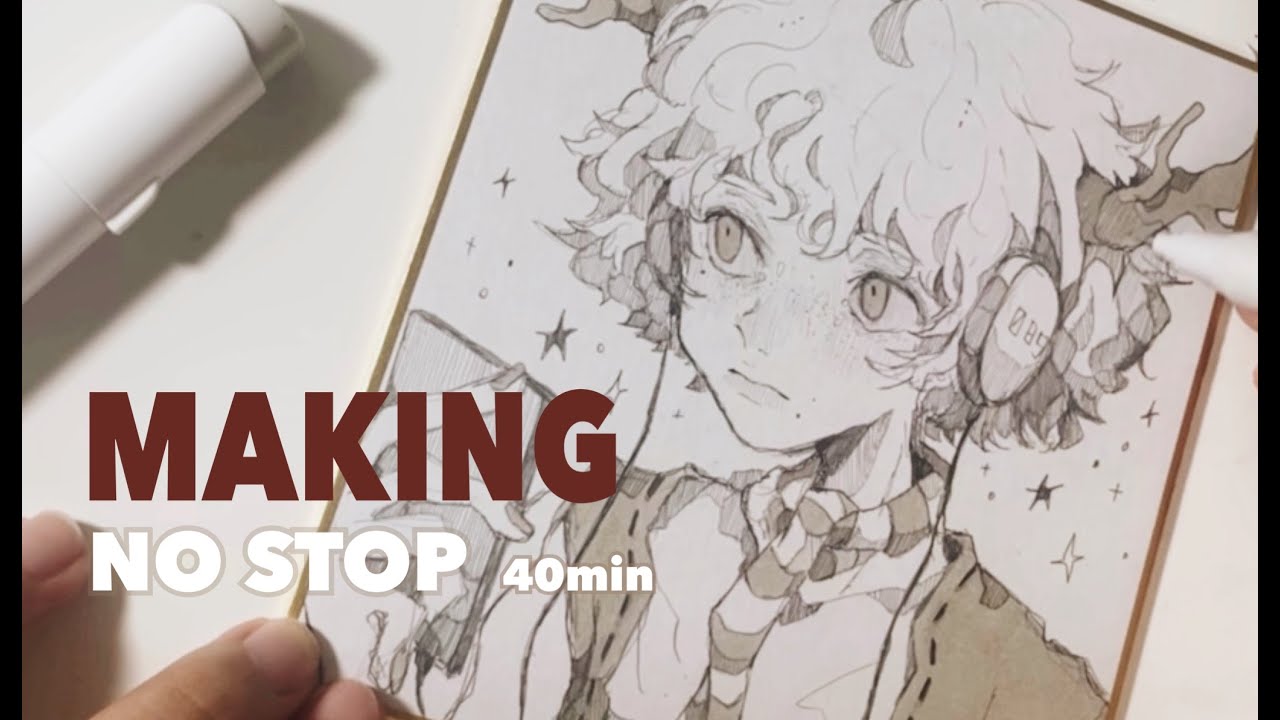 作業】【メイキング】色紙アナログイラストメイキング 40分耐久 - YouTube