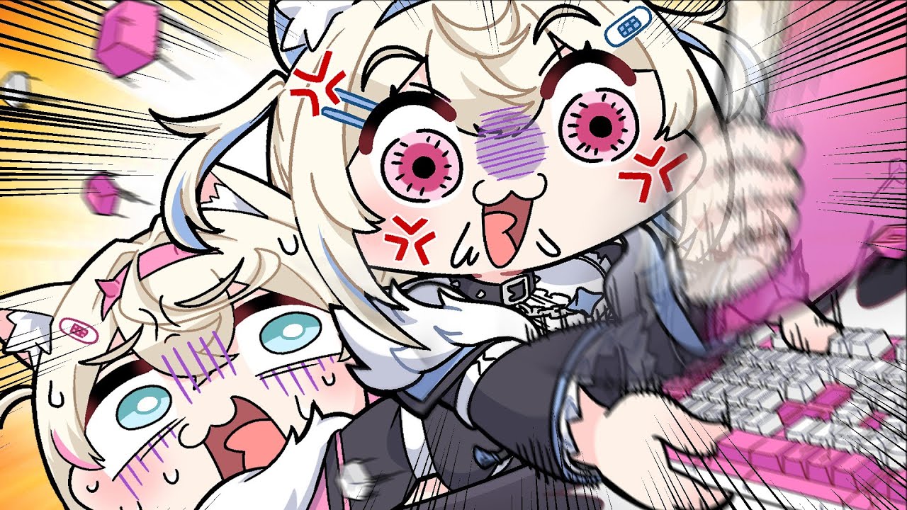 手描き】大会中にモココのキーボードをぶっ壊してしまうフワワ【こまい