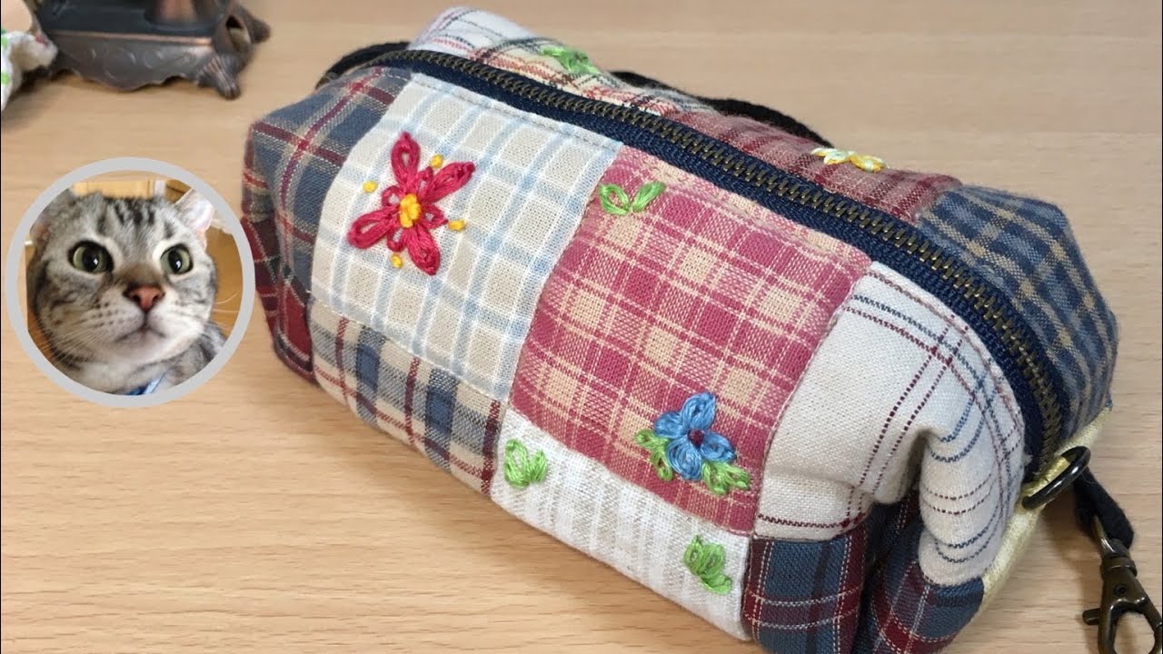 はぎれで楽しもう】パッチワークのポーチ持ち手付き👜pouch ideas