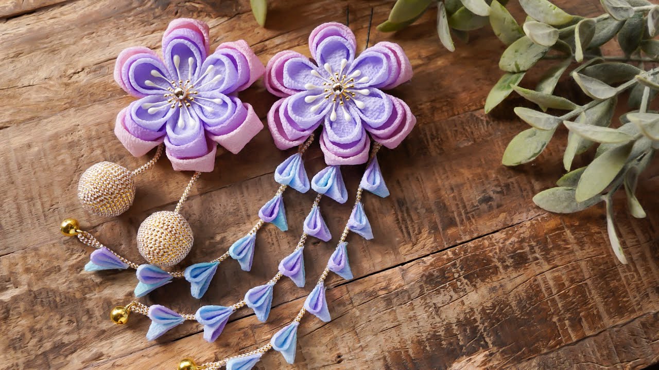 簡単に存在感あるクリップ髪飾り【つまみ細工】作り方 diy