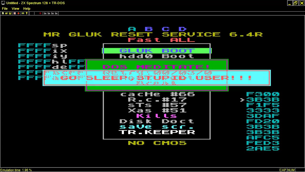 ATTRACT MODE ZX SPECTRUM 128 TRDOS BOOT STARTSCREEN MAME,EMU USSR