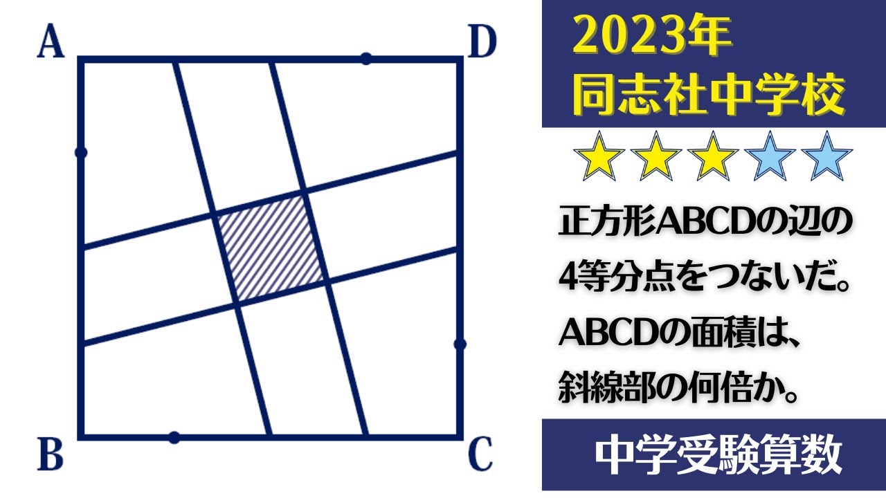 中学受験算数】平面図形 基本をしっかり 正方形を区切る 2023 同志社